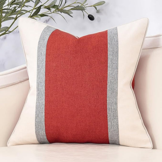 Yangest Patchwork Pillow Cover 24x24 Inch Luxury Cotton and Linen Cushion Cover by Yangest