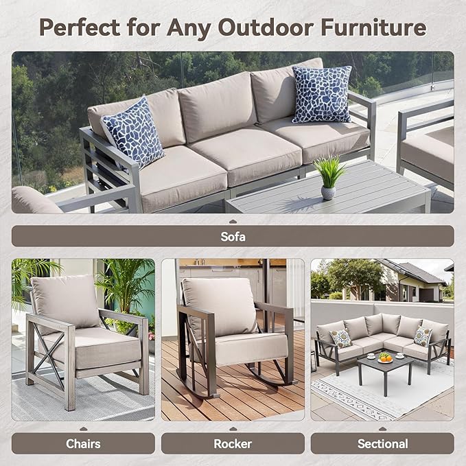 6" Thick Outdoor Cushions 22x24x6, 6-Set Deep Seat Patio Cushions - Image 7