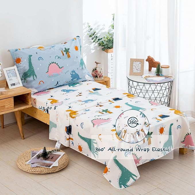 DJY 4 Pieces Cotton Toddler Bedding Set, Dinosaur Toddler Bed Comforter Set - Image 6
