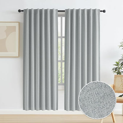 KEQIAOSUOCAI Linen Blackout Curtains 72 Inch Long, Back Tab Rod Pocket Hook Belt by KEQIAOSUOCAI