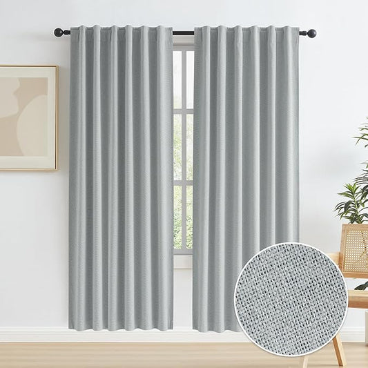KEQIAOSUOCAI Linen Blackout Curtains 72 Inch Long, Back Tab Rod Pocket Hook Belt by KEQIAOSUOCAI