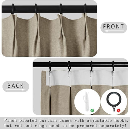 Macochico Pinch Pleated Blackout Curtains 102 Inches Long 100% Blackout Natural - Image 4