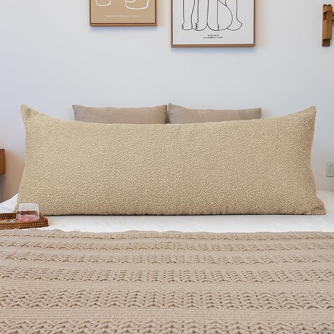 20x54 inch Neutral Boucle Body Pillow Cover, Camel Long Pillow Cover Cozy Soft by JoraLion