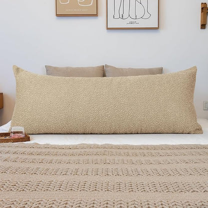 20x54 inch Neutral Boucle Body Pillow Cover, Camel Long Pillow Cover Cozy Soft by JoraLion