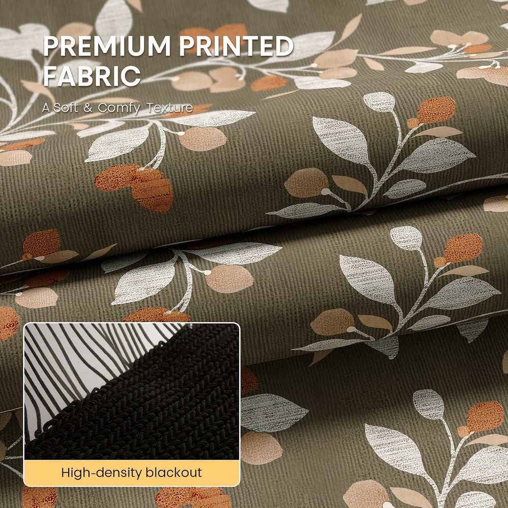 Vintage Floral Blackout Curtains Botanical Print 63 Inch 2 Panels Taupe