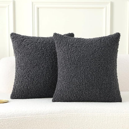 FUTEI Charcoal Throw Pillow Covers 16x16 Inch Set of 2, Furry Faux Fur Teddy by FUTEI