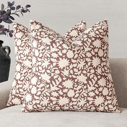 Foindtower Set of 2 Decorative Neutral Floral Throw Pillow Covers Accent by Foindtower