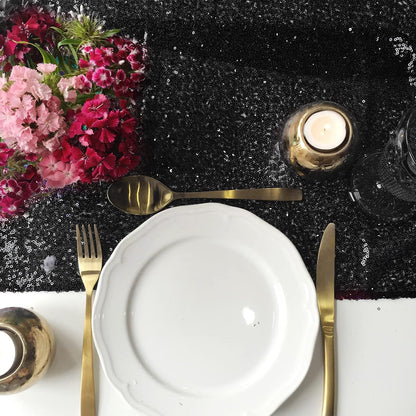 Sequin Table Runner, Black, 12x108 inch, 10 Pack for Halloween