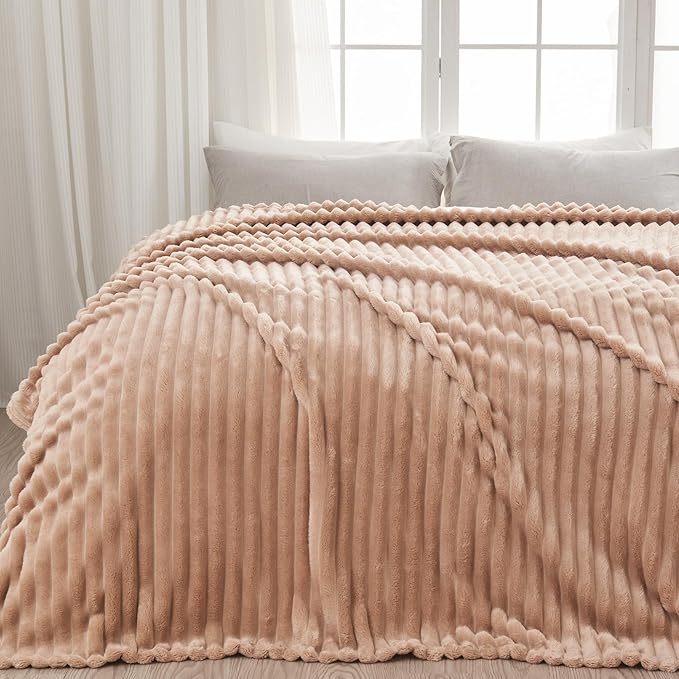 NEWCOSPLAY Super Soft King Blanket Taupe Premium Silky Flannel Fleece 3D Ribbed by NEWCOSPLAY
