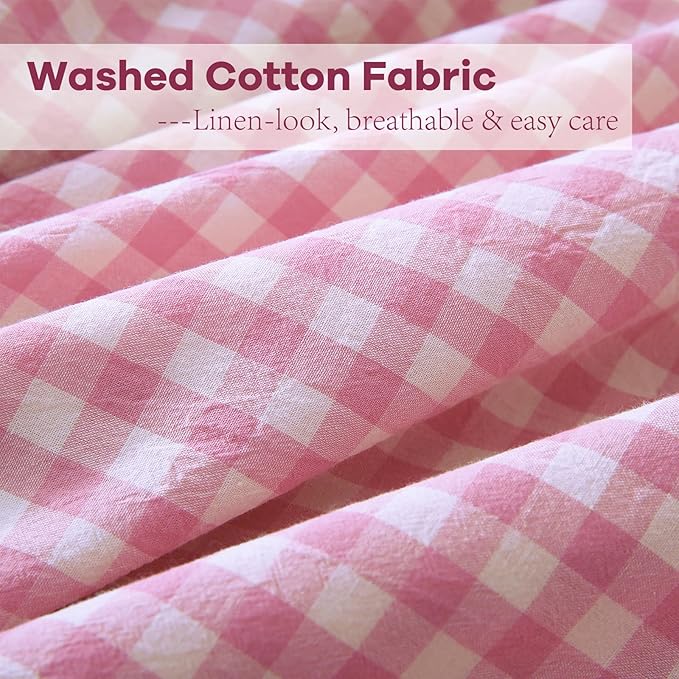 2 Pack Pink White Plaid Ruffle Euro Gingham Throw Pillow Covers, 100% Washed - Image 6