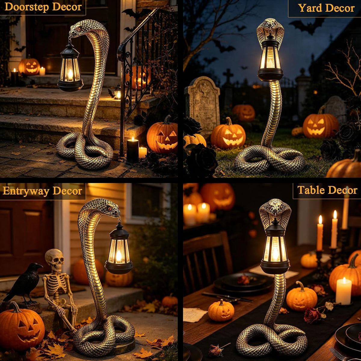 Halloween Decor Solar Snake Garden Statue,19.89'' Snake for Yard Lawn Garden Patio Scary Halloween Decorations,Indoor Haunted House Prop and Home Party Decor