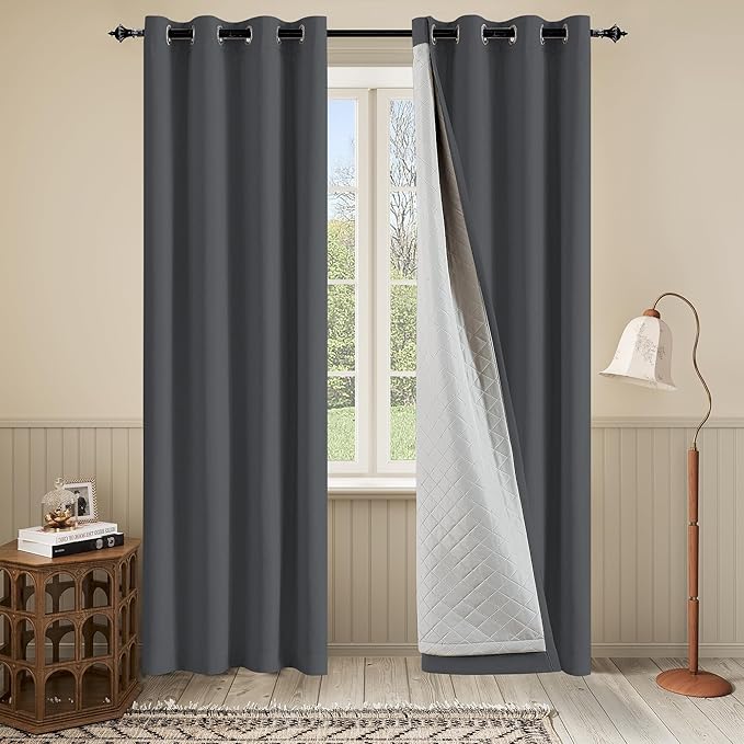 3-in-1 Grey 50x120 Grommet Soundproof Curtains Full Blackout Curtains Thermal by OYRING