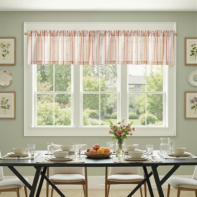 jinchan Valance Curtain Linen Textured Christmas Striped Window Curtain - Image 5