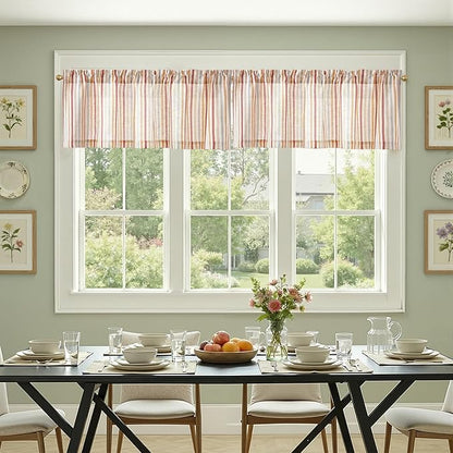 jinchan Valance Curtain Linen Textured Christmas Striped Window Curtain - Image 5