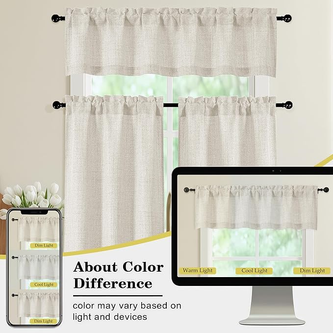 Natural Kitchen Curtains 30 Inch Length 2 Panels, Light Filtering Farmhouse - Image 7