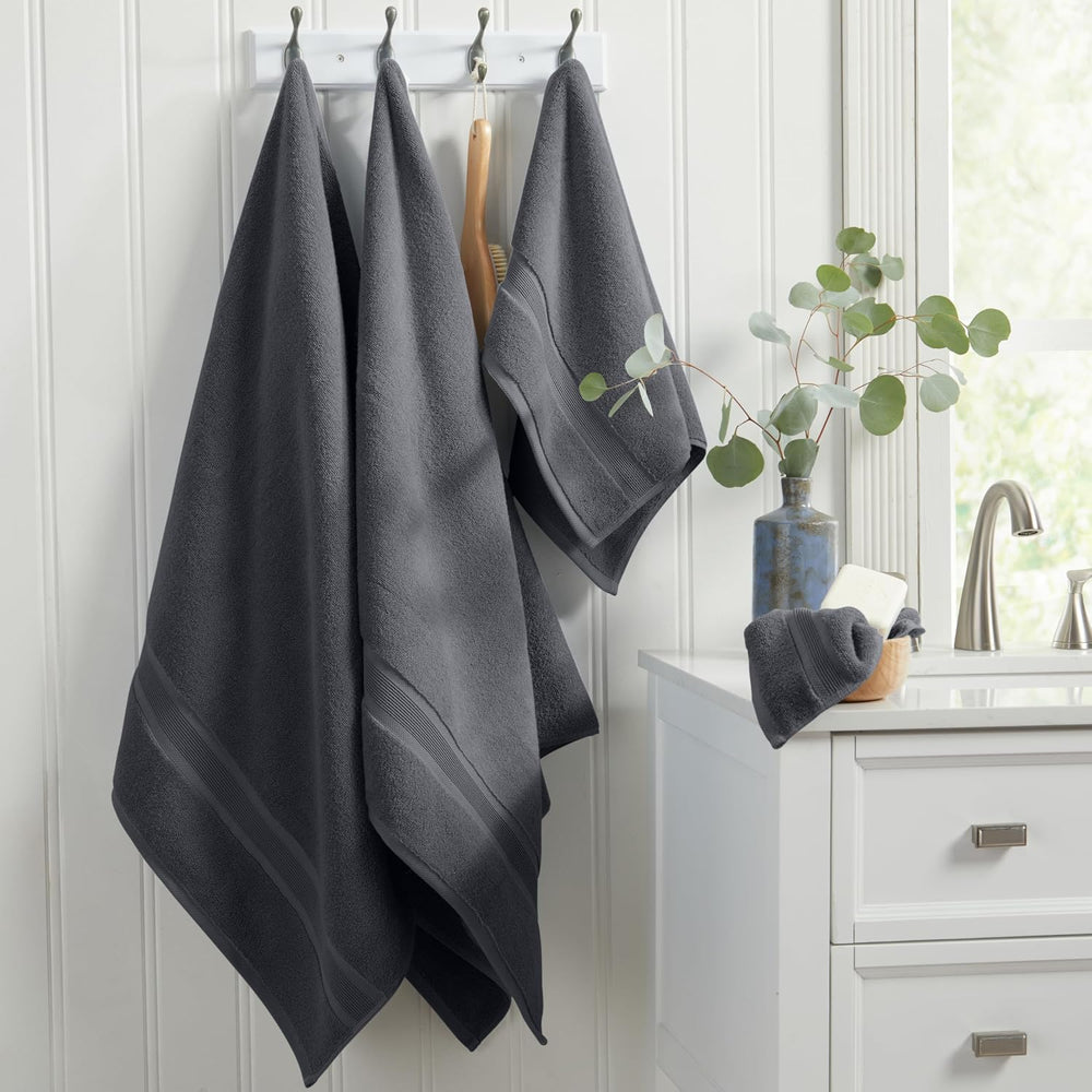 Springtree Home Luxury Bamboo Rayon Plush Bath Towel Set | 4-Pack | Grey