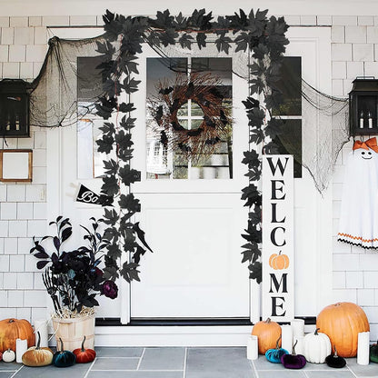 Obbsie 8 Pack 7.8Ft Black Maple Leaf Garland, Halloween Fall Decor