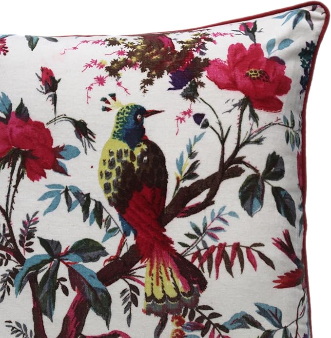 Eyes of India Velvet Floral Flower Bird Throw Pillow Sofa Cushion Cover Case - Image 3