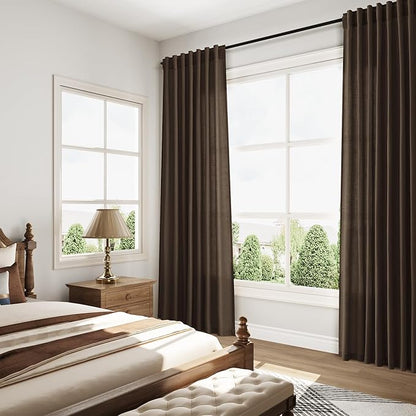 Nanspring Chocolate Linen Blend Light Filtering Back Tab Curtains 102 Inches - Image 8