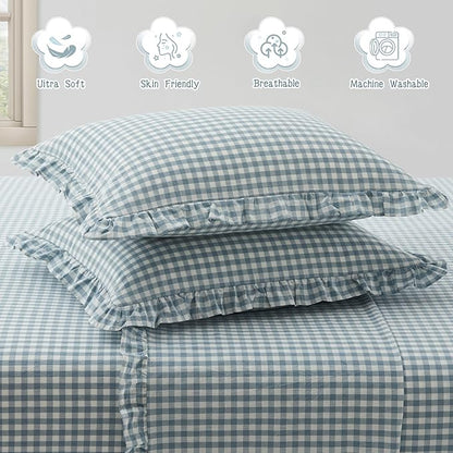 KKJIAF 2 Pcs Plaid Ruffle Pillow Case Queen Size, Cotton Gingham Ruffled Euro - Image 5