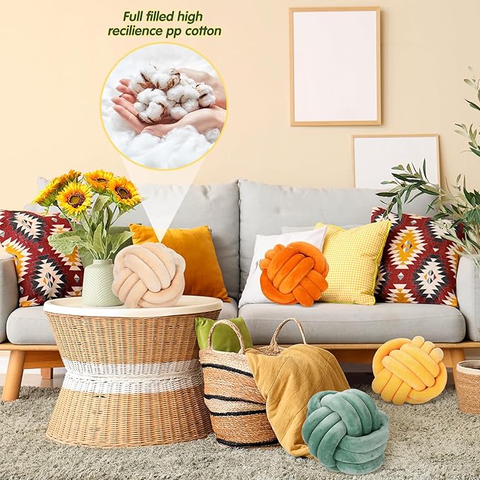 Yerliker 4 Pcs Knot Pillow Ball, 8.7 Inches Soft Home Decorative Round Throw - Image 6