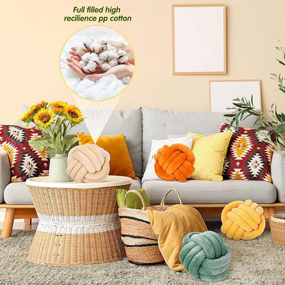 Yerliker 4 Pcs Knot Pillow Ball, 8.7 Inches Soft Home Decorative Round Throw - Image 6