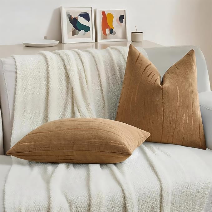 HAUSSY Bronze Throw Pillow Covers 12x20 Inch Set of 2, Boho Embossed Striped - Image 5