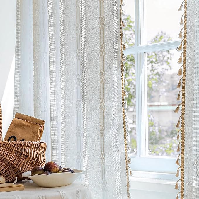 ColorBird Boho Curtains White Drapes 84 Inches Long - Image 2