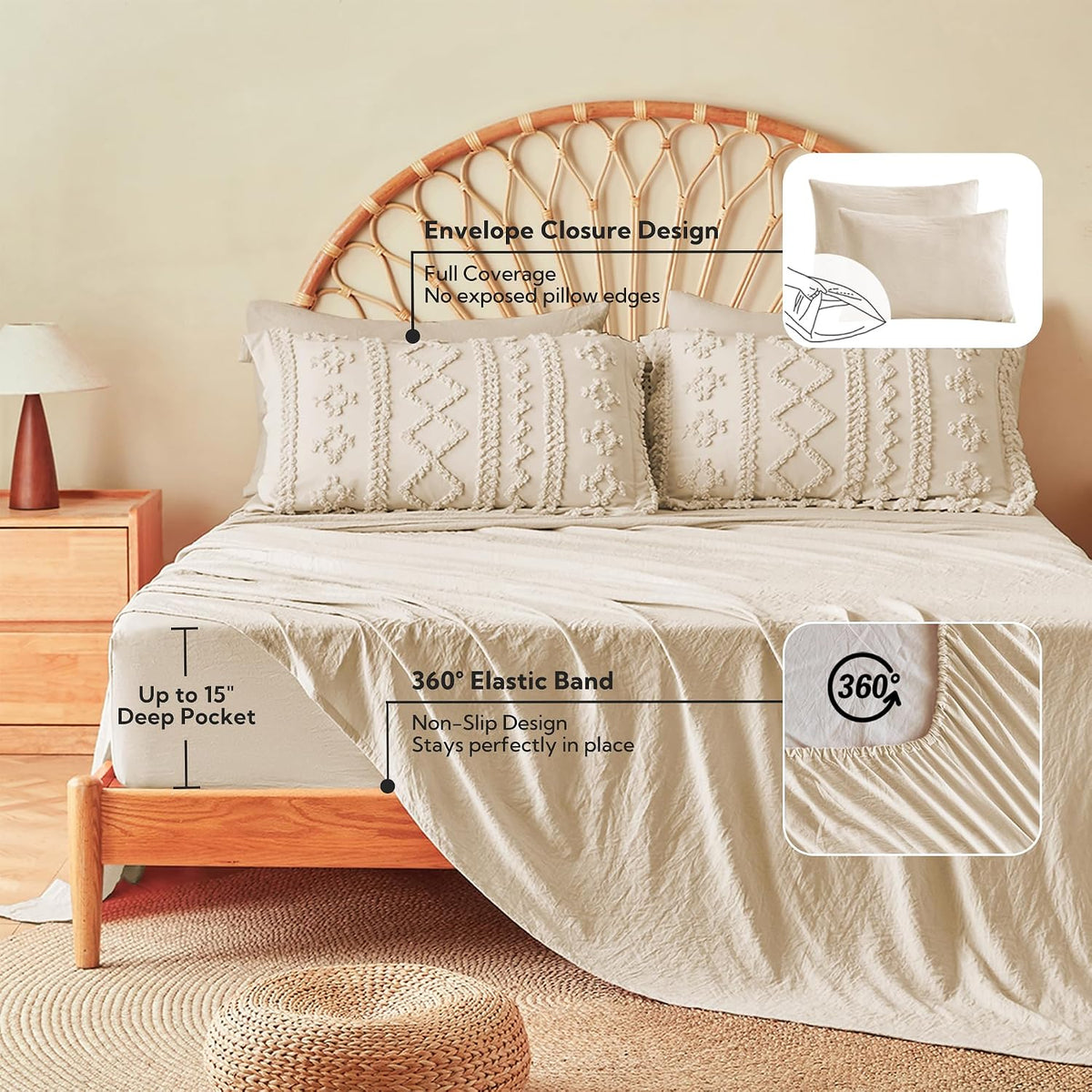 mr&hm queen comforter set 7 pieces, fluffy tufted, front angle view