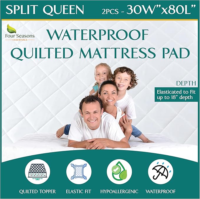 Split Queen Size Waterproof Mattress Pad by FourSeasonsEssentials