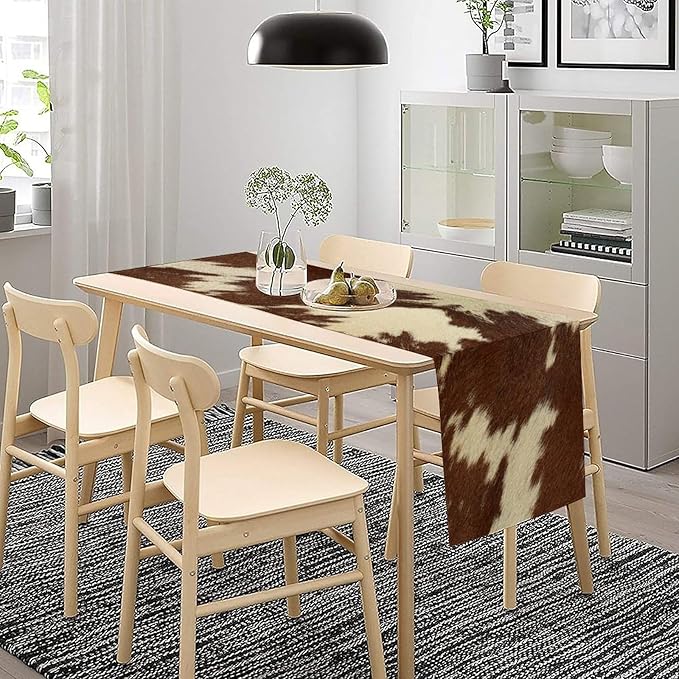 Cow Print Table Runner Retro Brown White Cow Fur Animal Fur Skin Farmhouse - Image 7