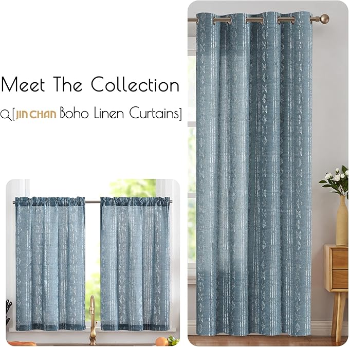 jinchan Boho Kitchen Curtains Linen Tier Curtains 24 Inch Bohemian Cafe - Image 8