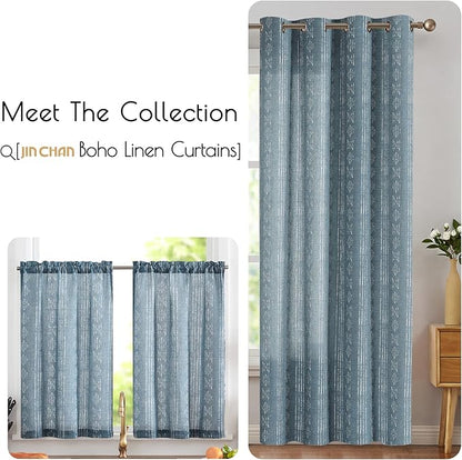 jinchan Boho Kitchen Curtains Linen Tier Curtains 24 Inch Bohemian Cafe - Image 8