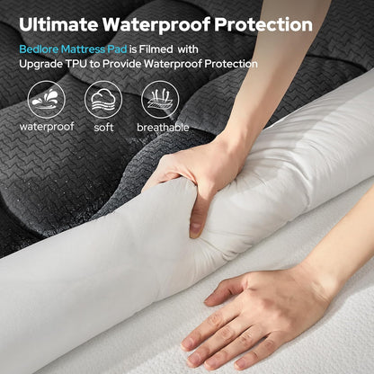 bedlore waterproof queen mattress protector, breathable mattress pad, close-up detail