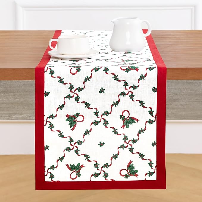 Solino Home 100% Pure Linen Christmas Table Runner 108 Inches Long by SolinoHome