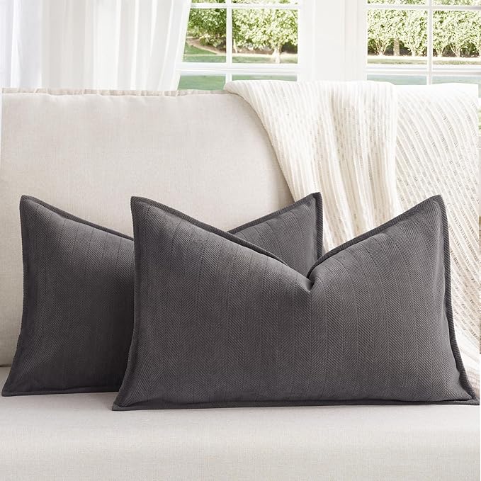 ZWJD Rustic Gray Pillow Covers 12x20 Set of 2 Chenille Throw Pillow Covers by ZWJD