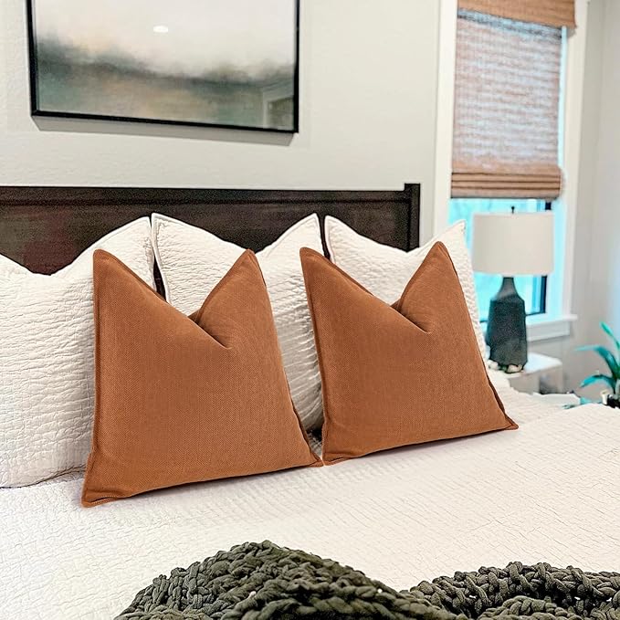 ZWJD Orange Pillow Covers 22x22 Set of 2 Chenille Throw Pillow Covers - Image 5