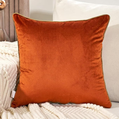 Aeckself 16 x 16 Inch Orange Gold Plaid Geometric Stripes Embroidery Velvet - Image 2