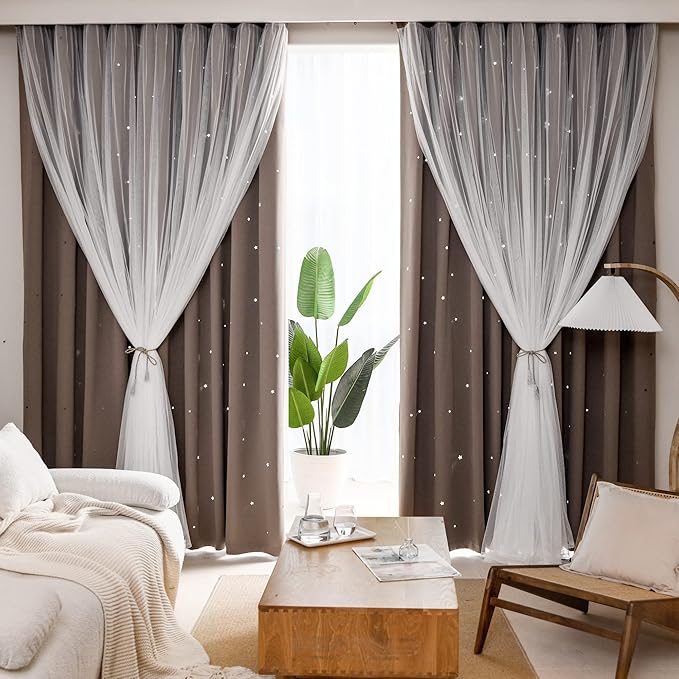 Kinryb Star Cutout Blackout Curtains Double Layer Curtains - Image 2