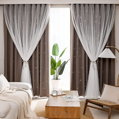 Kinryb Star Cutout Blackout Curtains Double Layer Curtains - Image 4