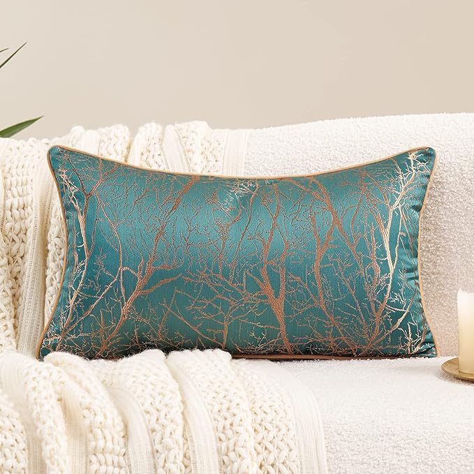 Avigers 12 x 20 Inch Rectangle Teal Green Brown Gold Tree Branch Embroidery by Avigers