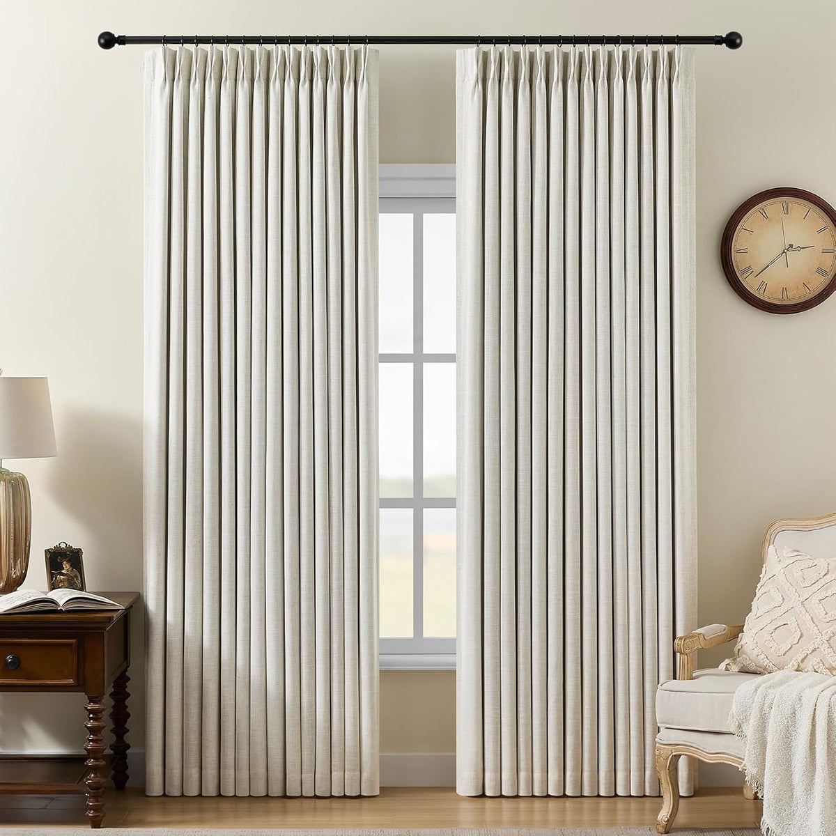 pinch pleated linen curtains 100% blackout 95 inches, main product view