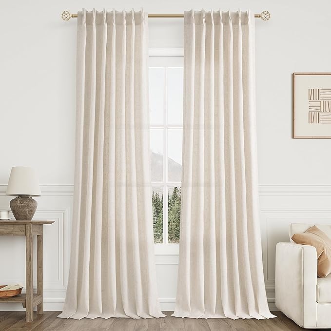 Natural Cream Pinch Pleated Linen Curtains 105 Inches Long - Image 6
