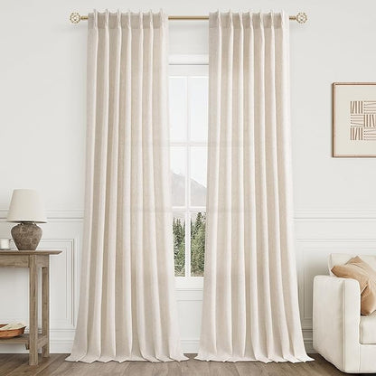 Natural Cream Pinch Pleated Linen Curtains 105 Inches Long - Image 6