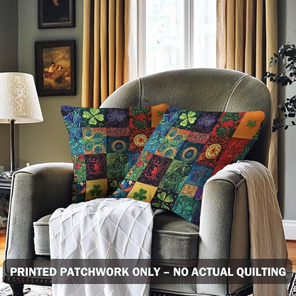 Printed Patchwork Shamrock Throw Pillow Covers 18x18 Set of 2 | St. Patrick’s - Image 2