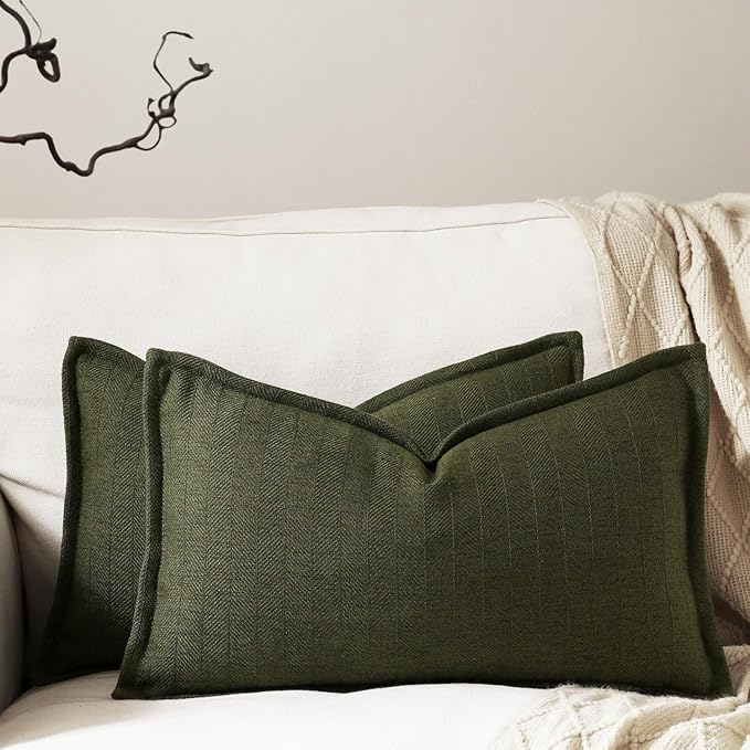 12x20 Linen Pillow Covers Olive Green Pack of 2 Farmhouse Boho Neutral Accents by DEZENE
