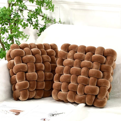 Wenqik 2 Pcs Knot Pillows Square Knotted Plush Throws Soft Accent Pillows by Wenqik