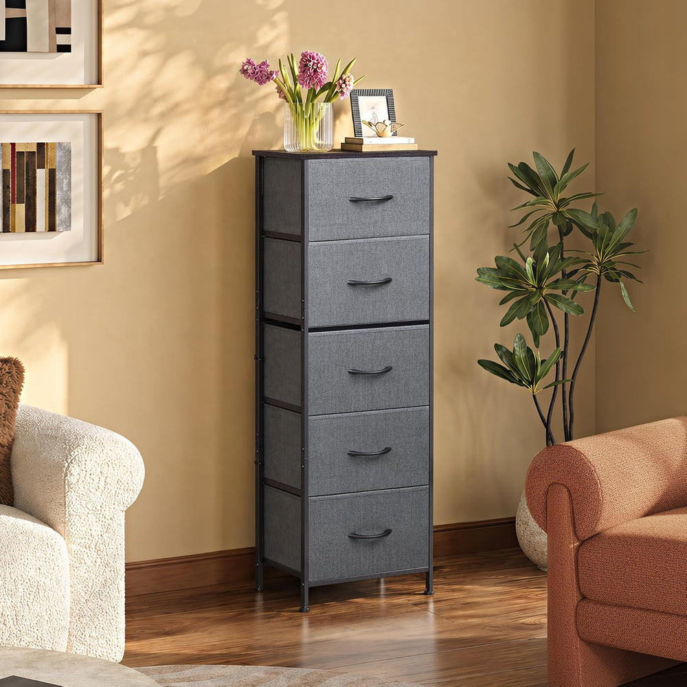 WLIVE Tall Dresser for Bedroom, 5 Drawer Dresser, Dark Grey
