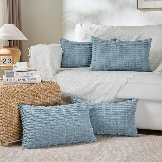 Fancy Homi 4 Packs Boho Light Blue Decorative Throw Pillow Covers 12x20 Inch by Fancy+Homi