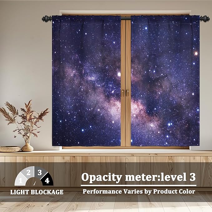 Renaiss 26 x 63 Inch Purple Galaxy Kitchen Window Curtains Tier Outer Space - Image 2